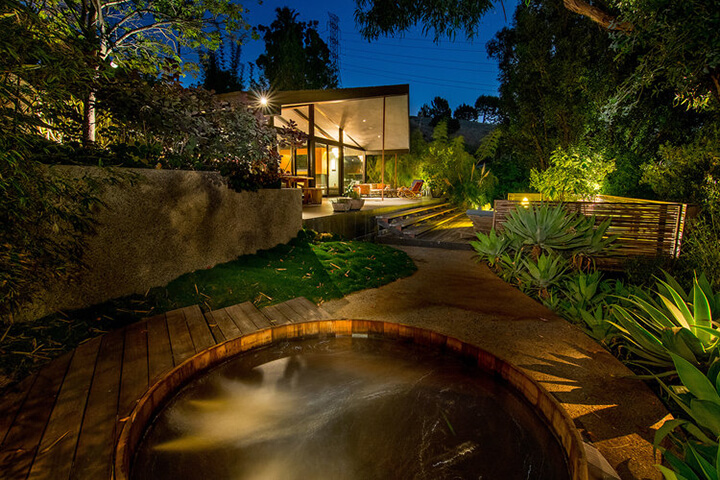 Night view of Mid Century Home in Hollywood Hills