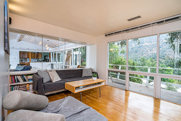 The living room of Midcentury Modern Home in Hollywood Hills 
