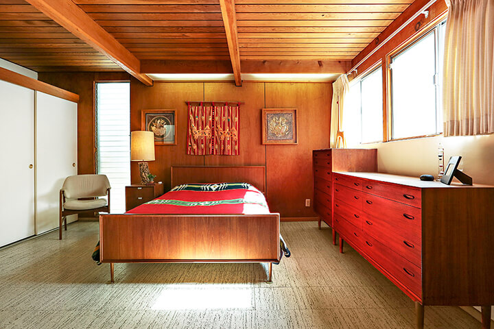 The bedroom of Midcentury Modern Home in Hollywood Hills