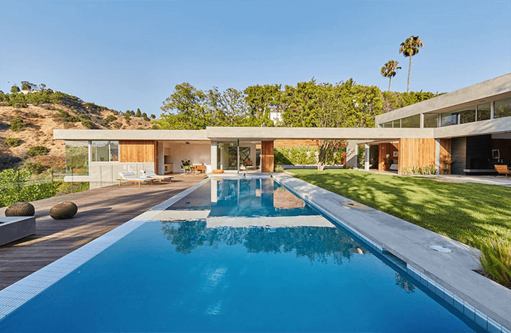 swimming pool of the Jason Lev Modern Home For Sale Beverly Crest