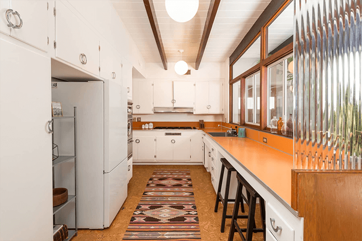 Large kitchen room of Midcentury time capsule in the Cahuenga Pass