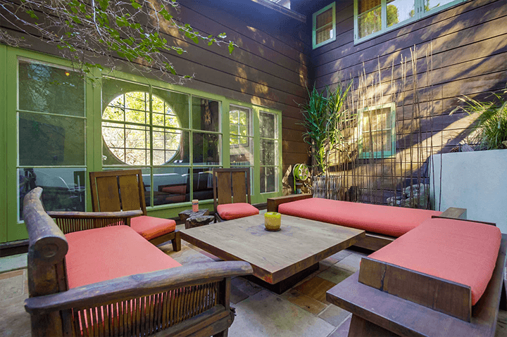 Backyard sitting place of the 1940 home designed by architect A. Quincy Jones