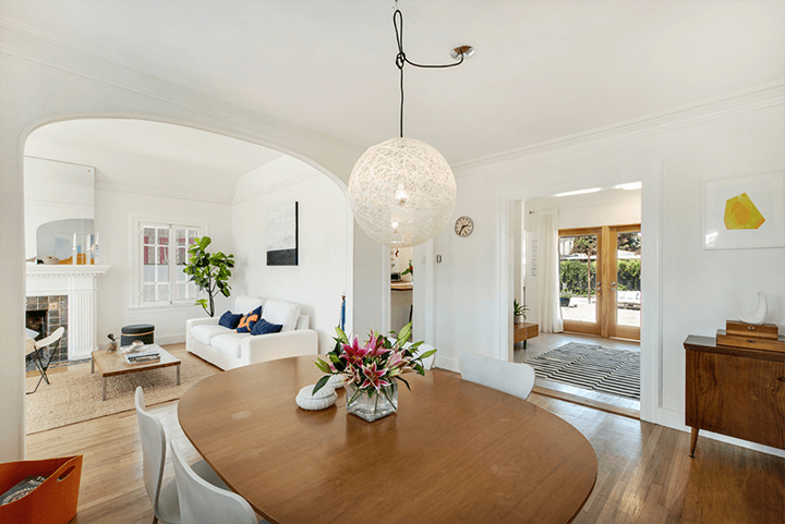 The dining area and round shape lamp