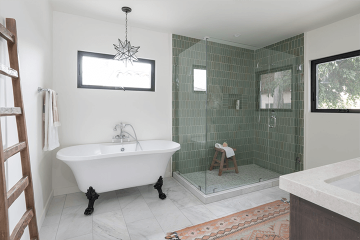 Bathroom with one bathtub and shower place