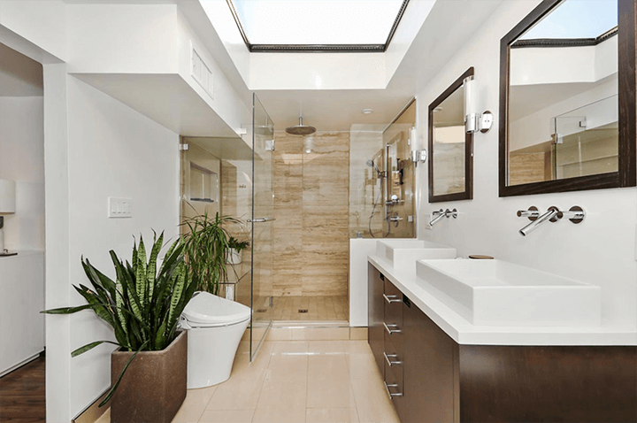 The bathroom and shower place