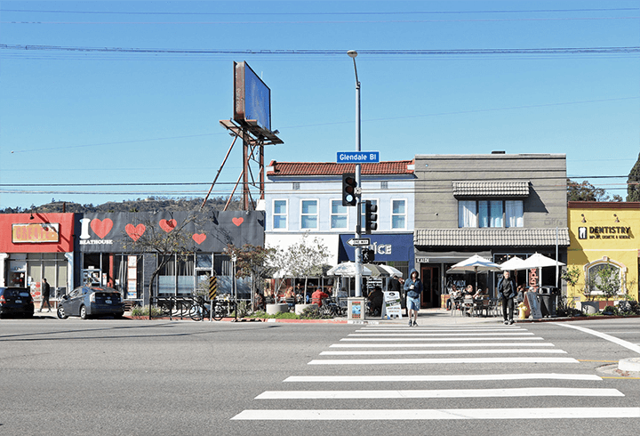 Restaurants and shops along Glendale Blvd in Atwater Village