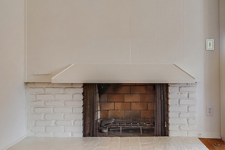 The fireplace of Modern 50s Ranch style residence