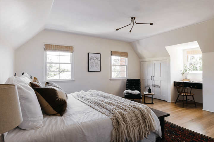 The bedroom of the Modern Cape Cod in Silver Lake