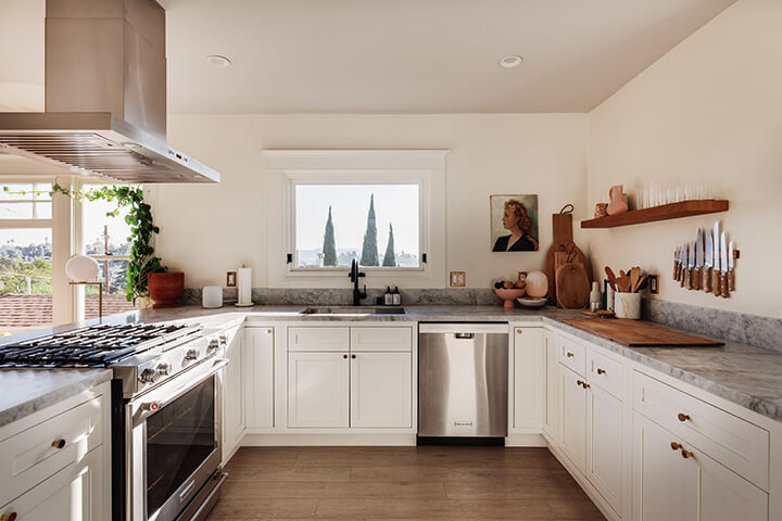The kitchen room of the Renovated Highland Park bungalow