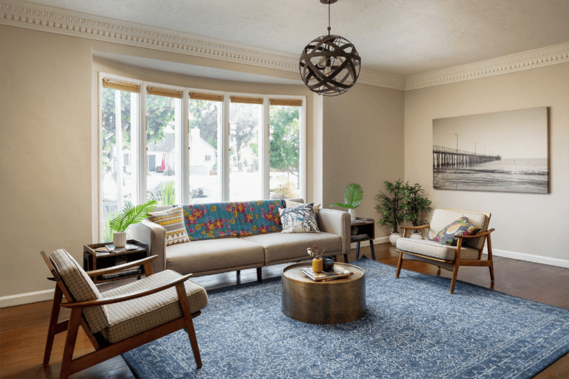 The living room of the 1940s Art Deco Traditional