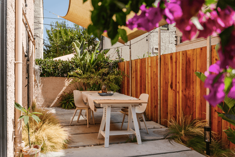 Backyard with a table of Spanish Historic Landmarks