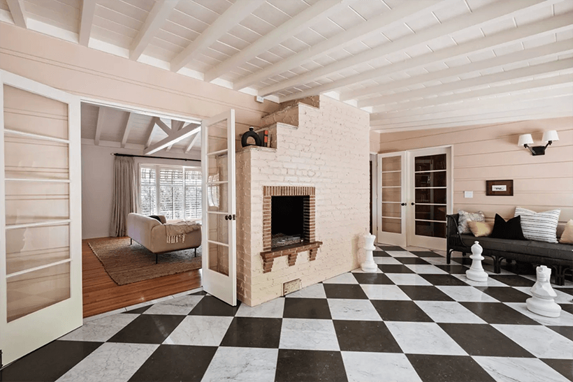 Freemason checkered floor with fireplace