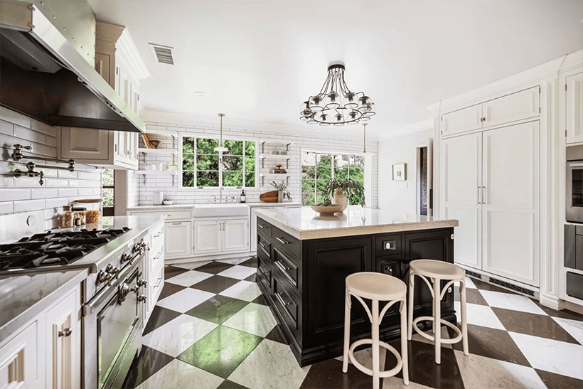 Kitchen with counter stools from the Los Feliz Traditional House