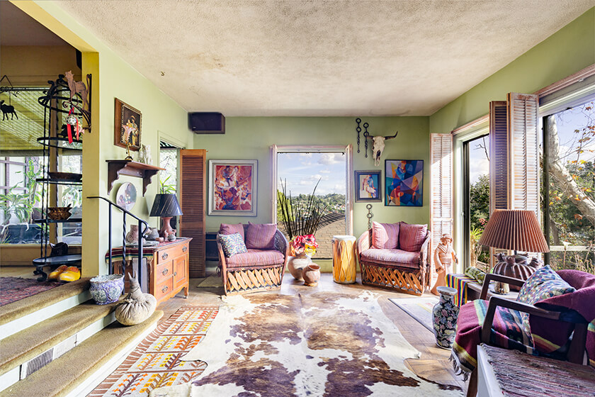 Living room of the Spanish fixer-upper in Eagle Rock