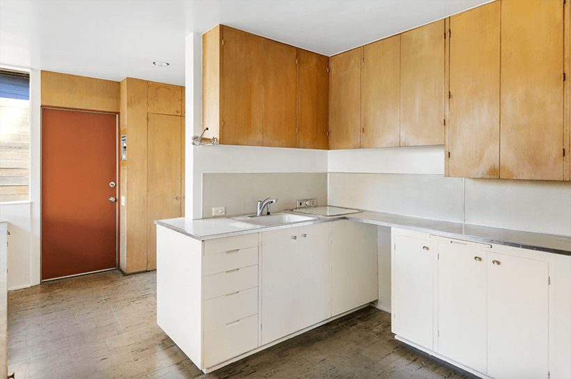 The kitchen room and wooden cabinet