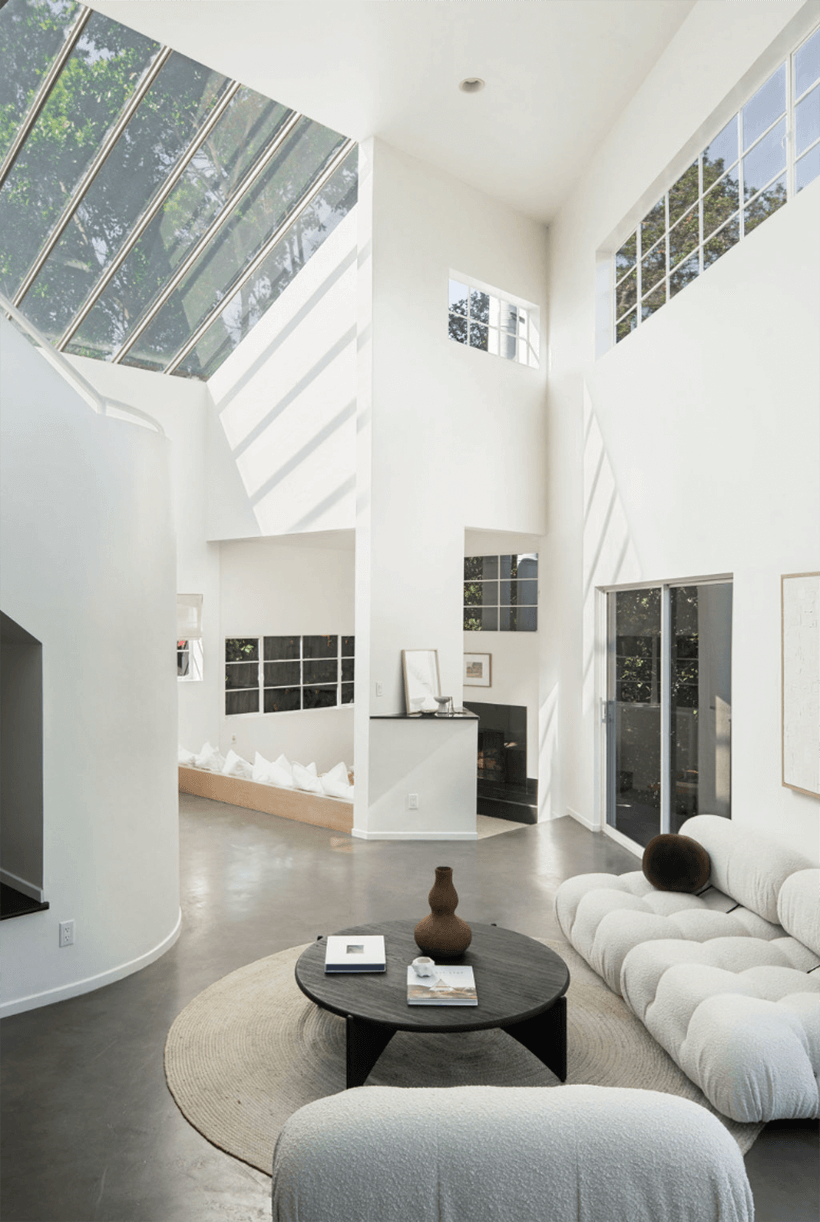 The living room of Jon J. Jannotta Modern House in the Hollywood Hills
